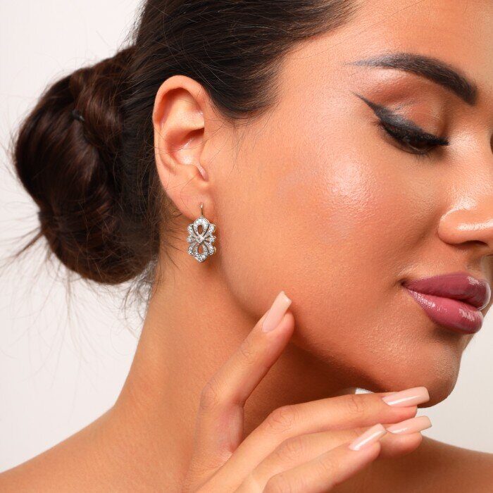 Серьги ювелирная бижутерия Итальянское золото (покрытие желтое 14к), вставка: фианиты, цвет: прозрачный, арт.217.135