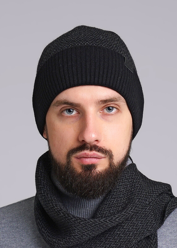 CLE 433851аш флис Шапка мужская 433851аш флис чёрный/меланж т.серый