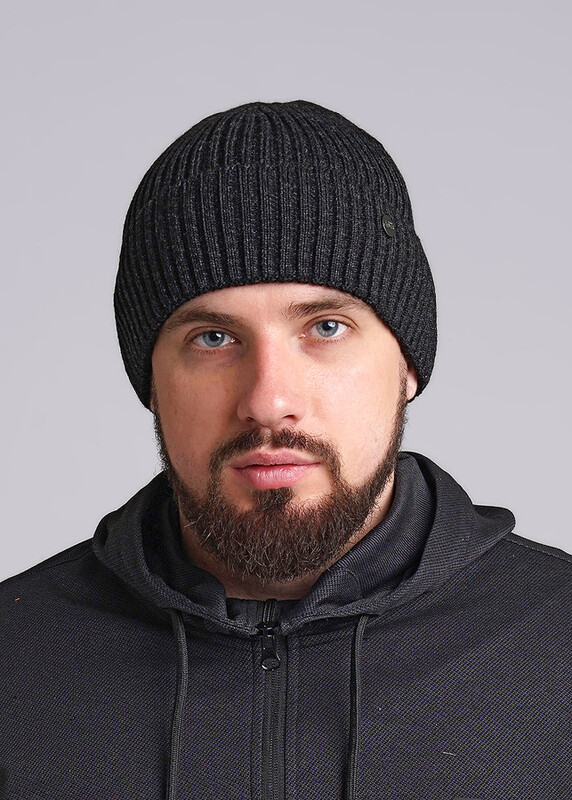CLE 433885аш флис Шапка мужская 433885аш флис чёрный/меланж т.серый