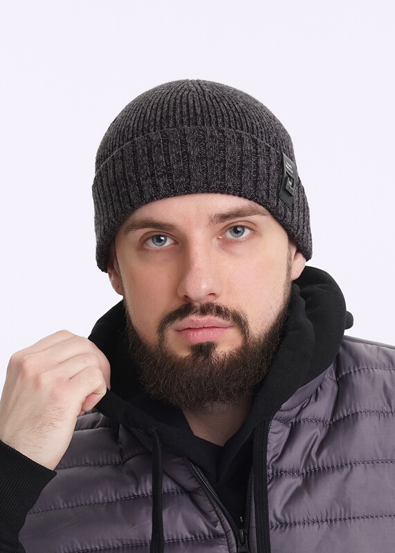 CLE 433813вн Шапка мужская 433813вн чёрный/меланж коричневый