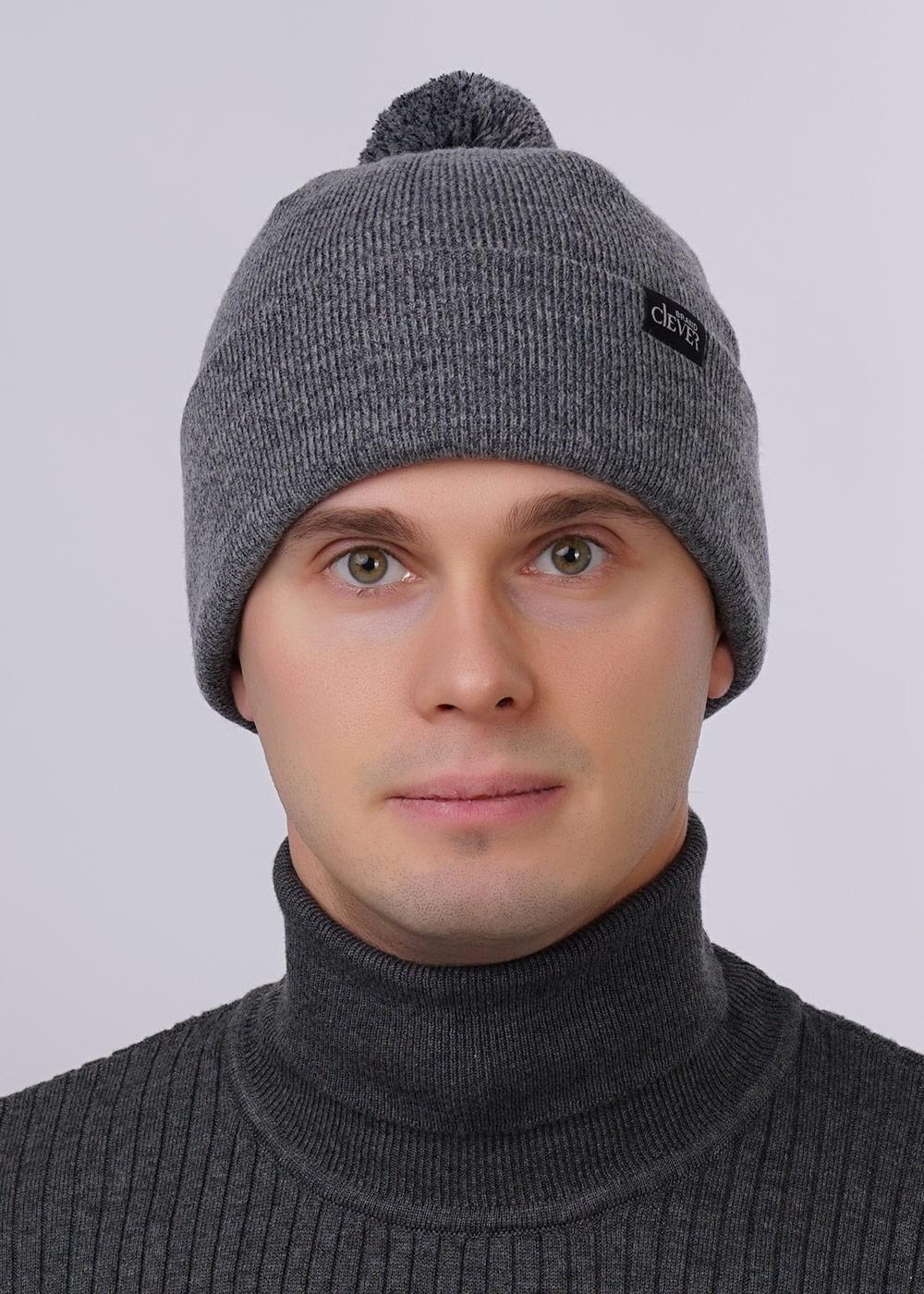 Ст.цена 560р CLE 423686аш Шапка мужская 423686аш меланж серый/чёрный