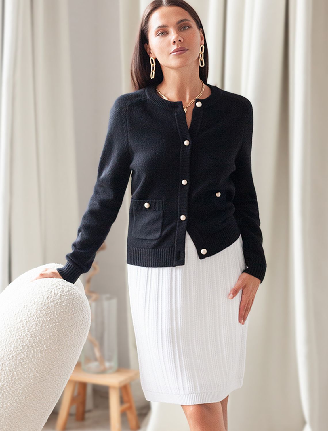 Юбка фактурной вязки с трикотажной подкладкой D36.014 натуральный белый