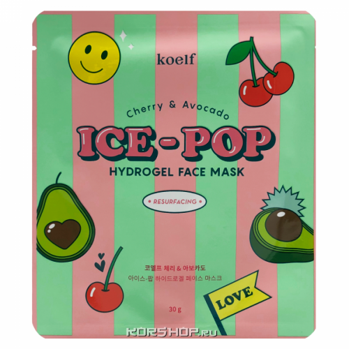 Гидрогелевая маска для лица с вишней и авокадо Ice-Pop Koelf, Корея, 30 г Акция