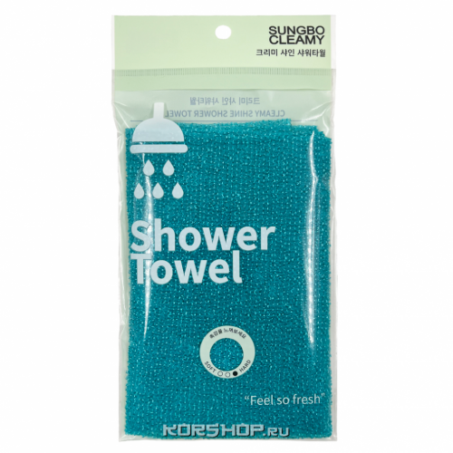 Мочалка для тела с плетением Гофре (жесткая) Cleamy Shine Shower Towel 20*95 см, Корея Акция