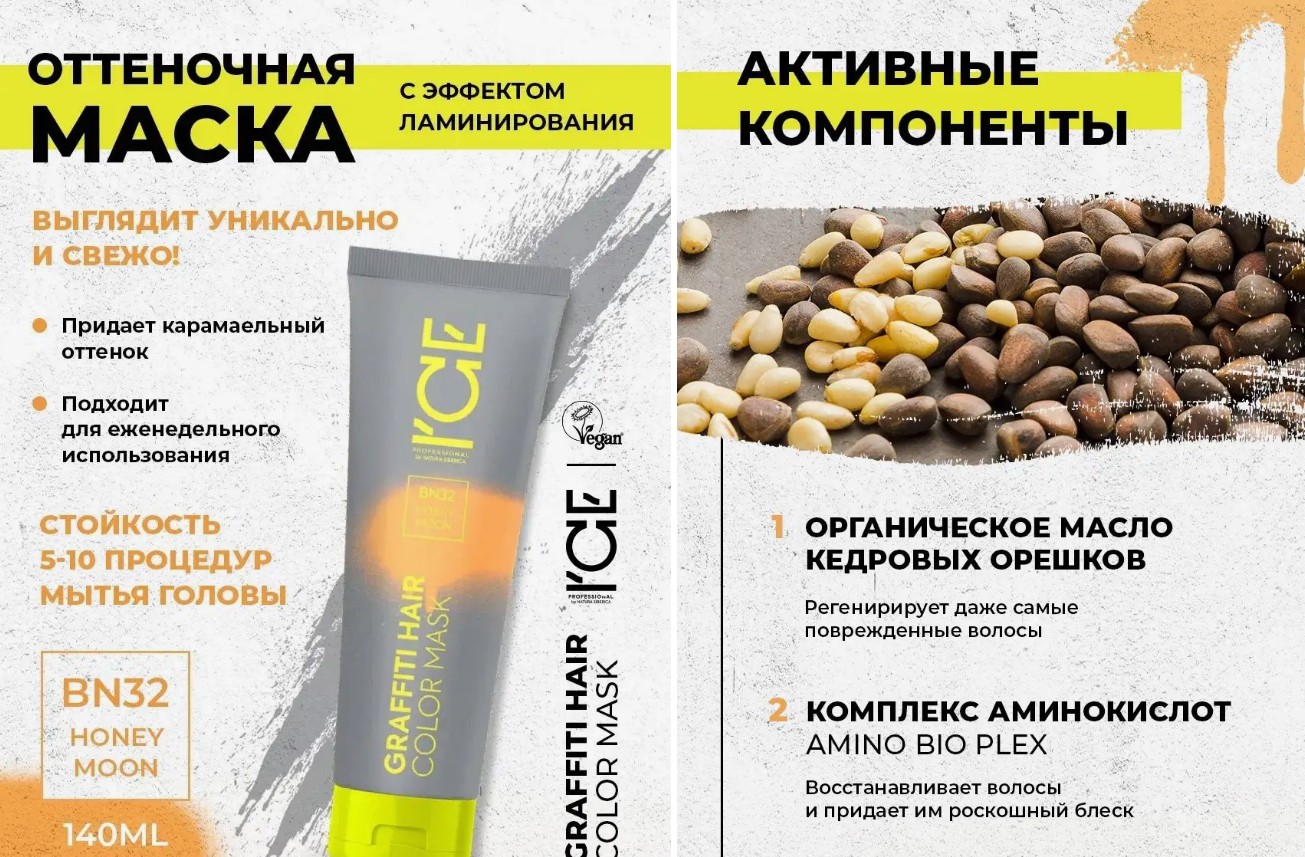 NS / ICE Professional / COLOR MASK / Тонирующая маска для волос Honey Moon, 140 мл