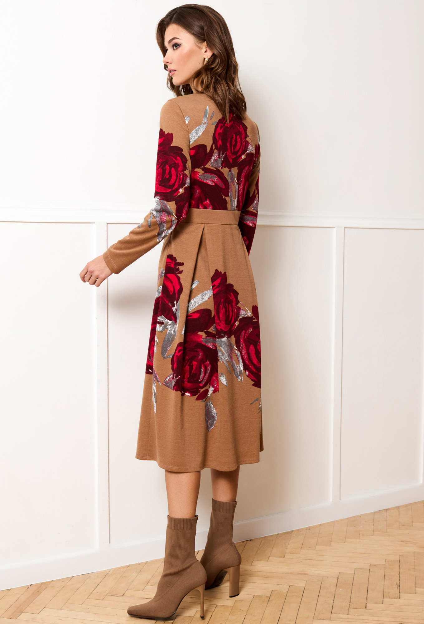 Платье Gizart 5172 бежевый цветы