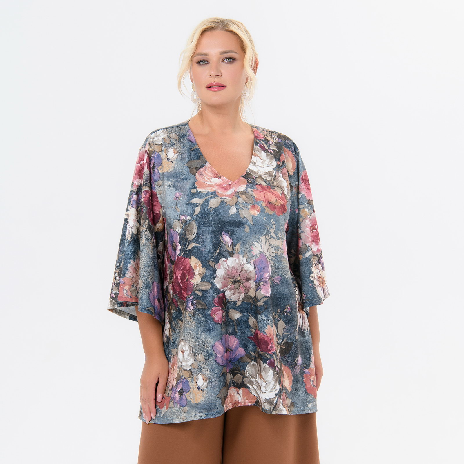 Туника свободная, джерси - ангора, принт