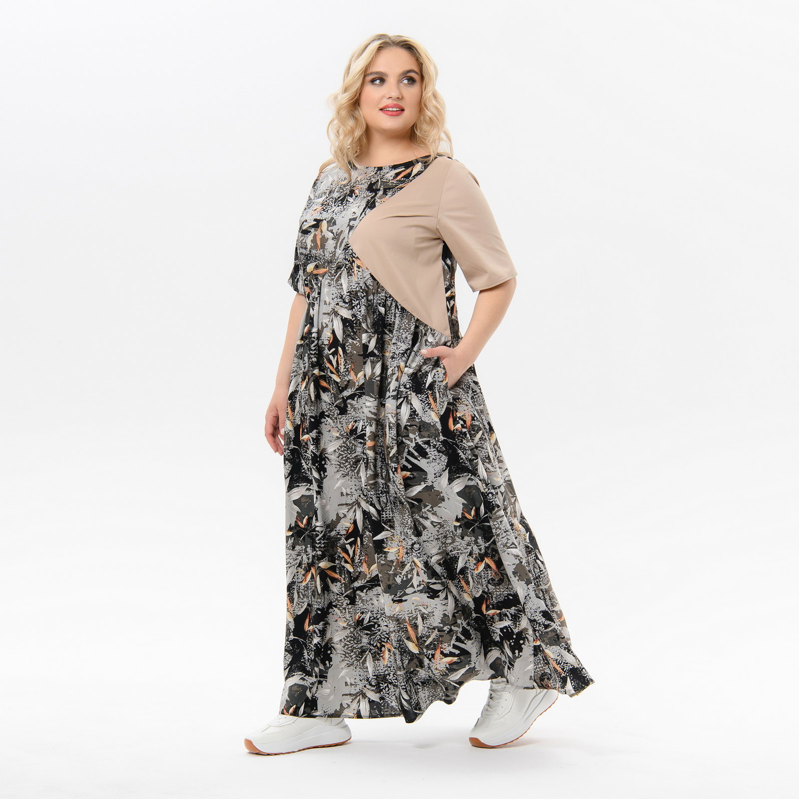 Платье комбинированное, штапель