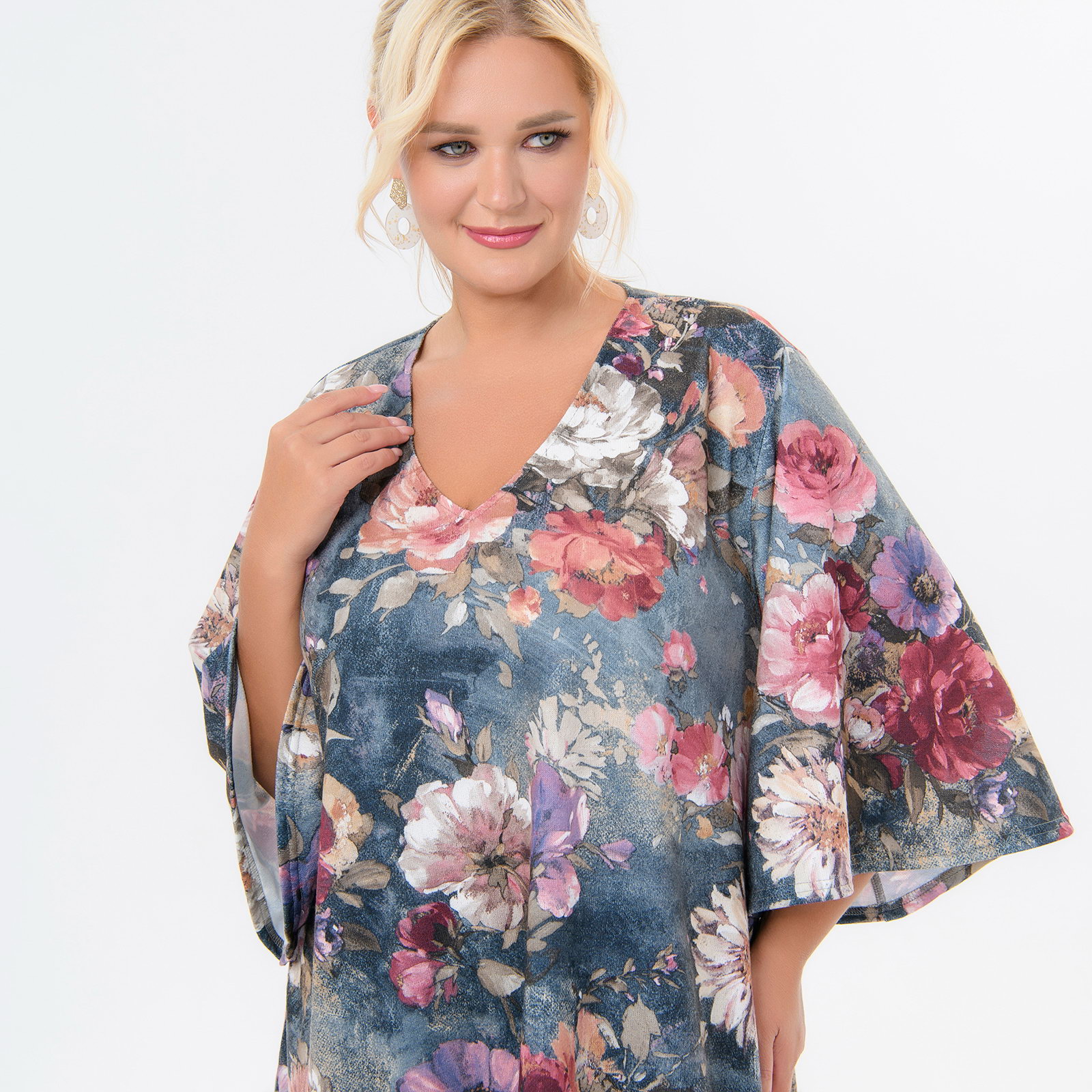 Туника свободная, джерси - ангора, принт