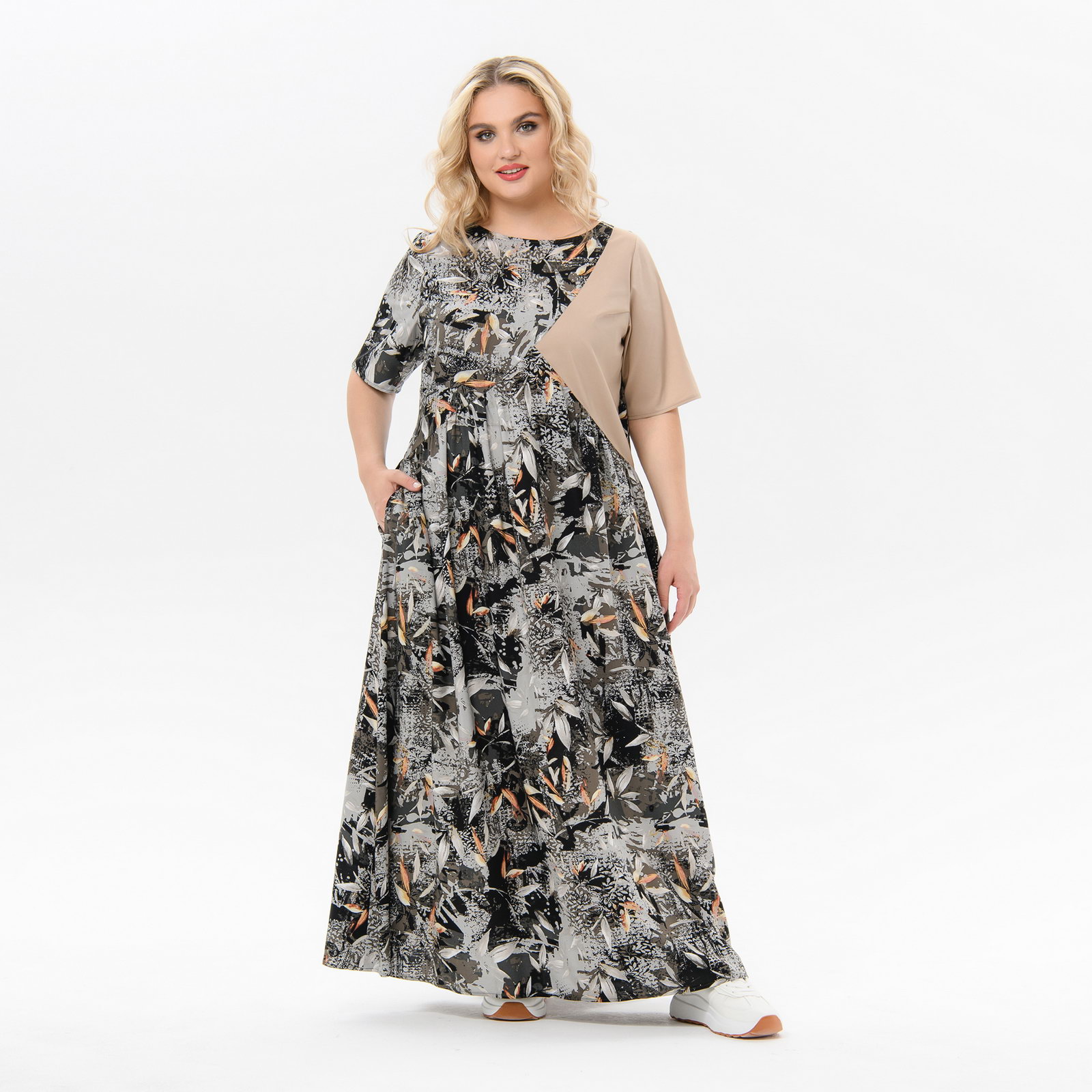 Платье комбинированное, штапель