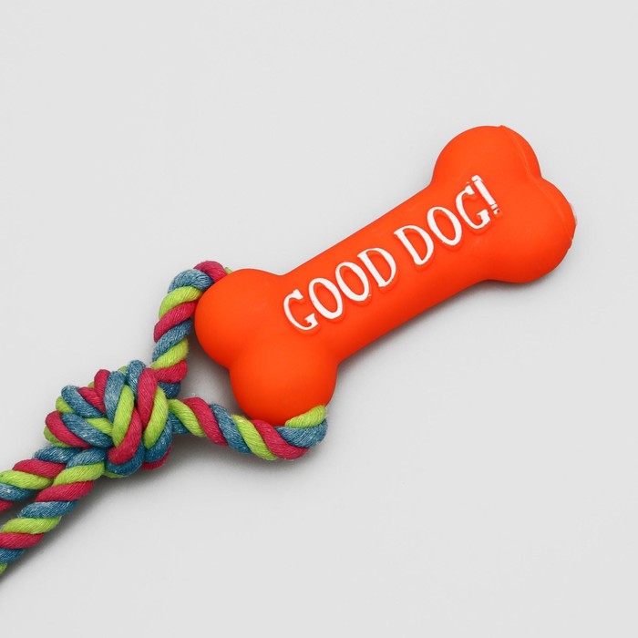 Игрушка резиновая «Кость» (14 см) с ручкой из каната для собак, до 37 см, микс цветов