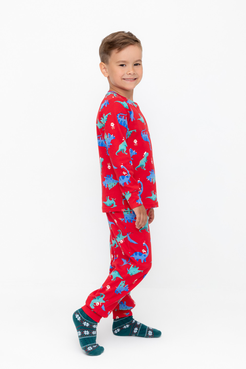 Crockid Пижама К 1552 насыщенно-красный, динозавры Crockid