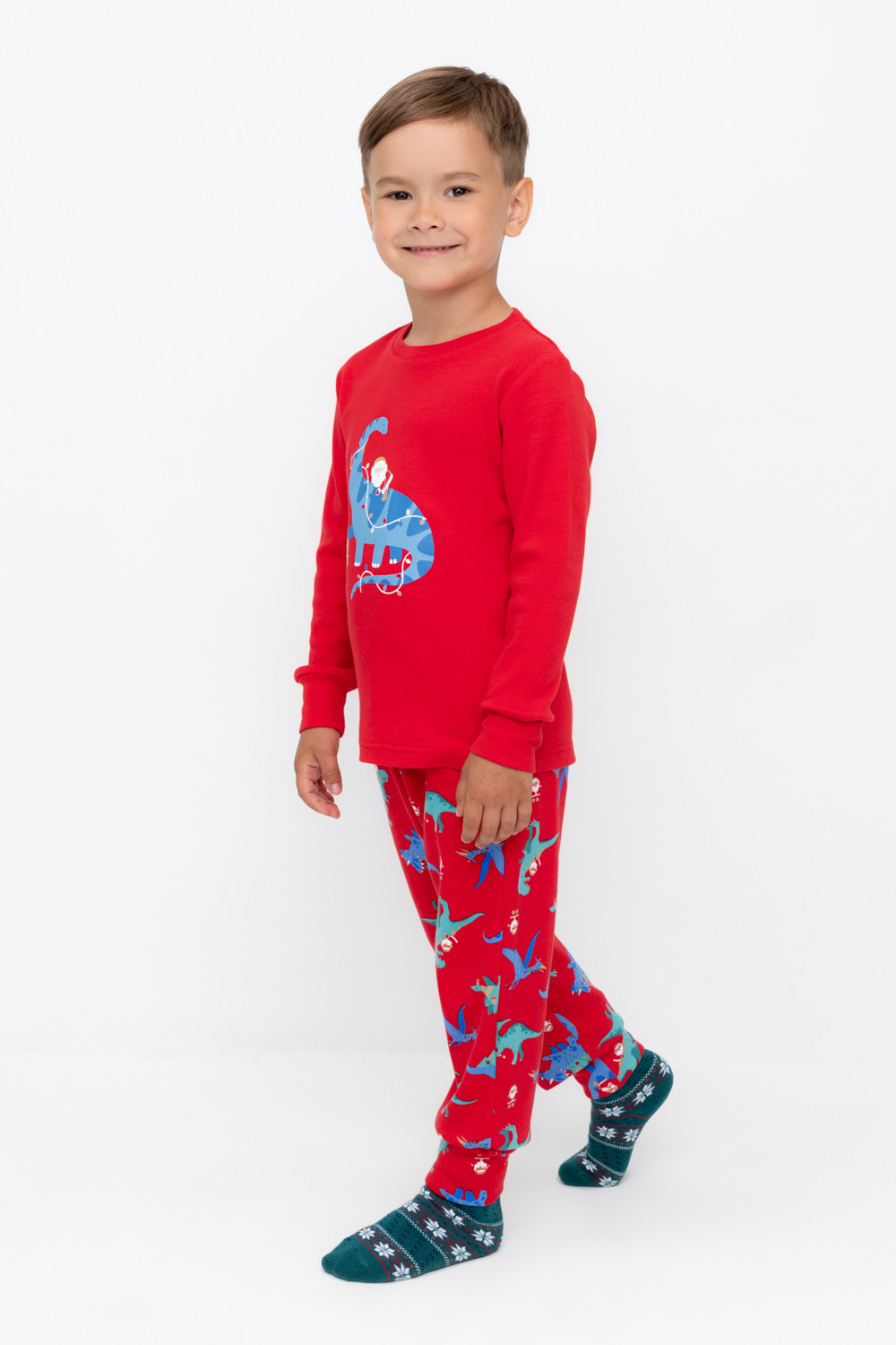 Crockid Пижама К 1541 насыщенно-красный, динозавры Crockid