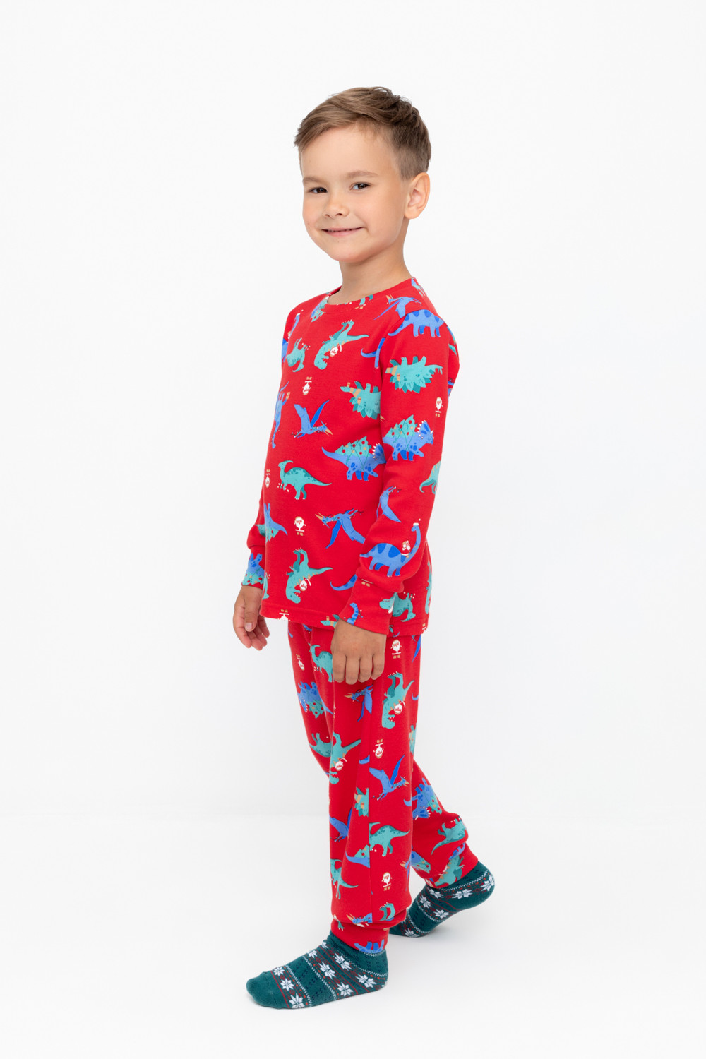 Crockid Пижама К 1552 насыщенно-красный, динозавры Crockid