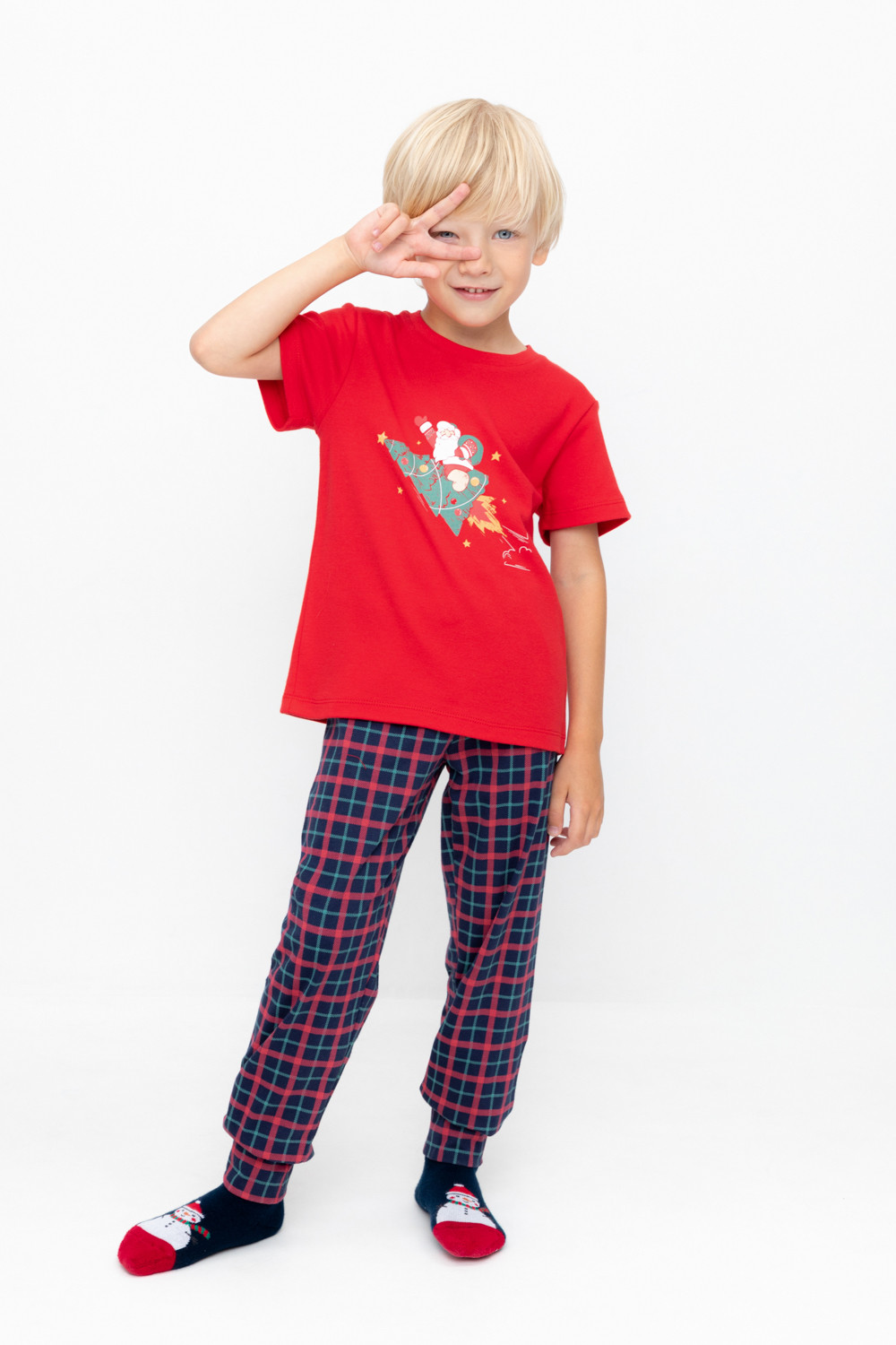 Crockid Пижама К 1554 насыщенно-красный, клетка Crockid