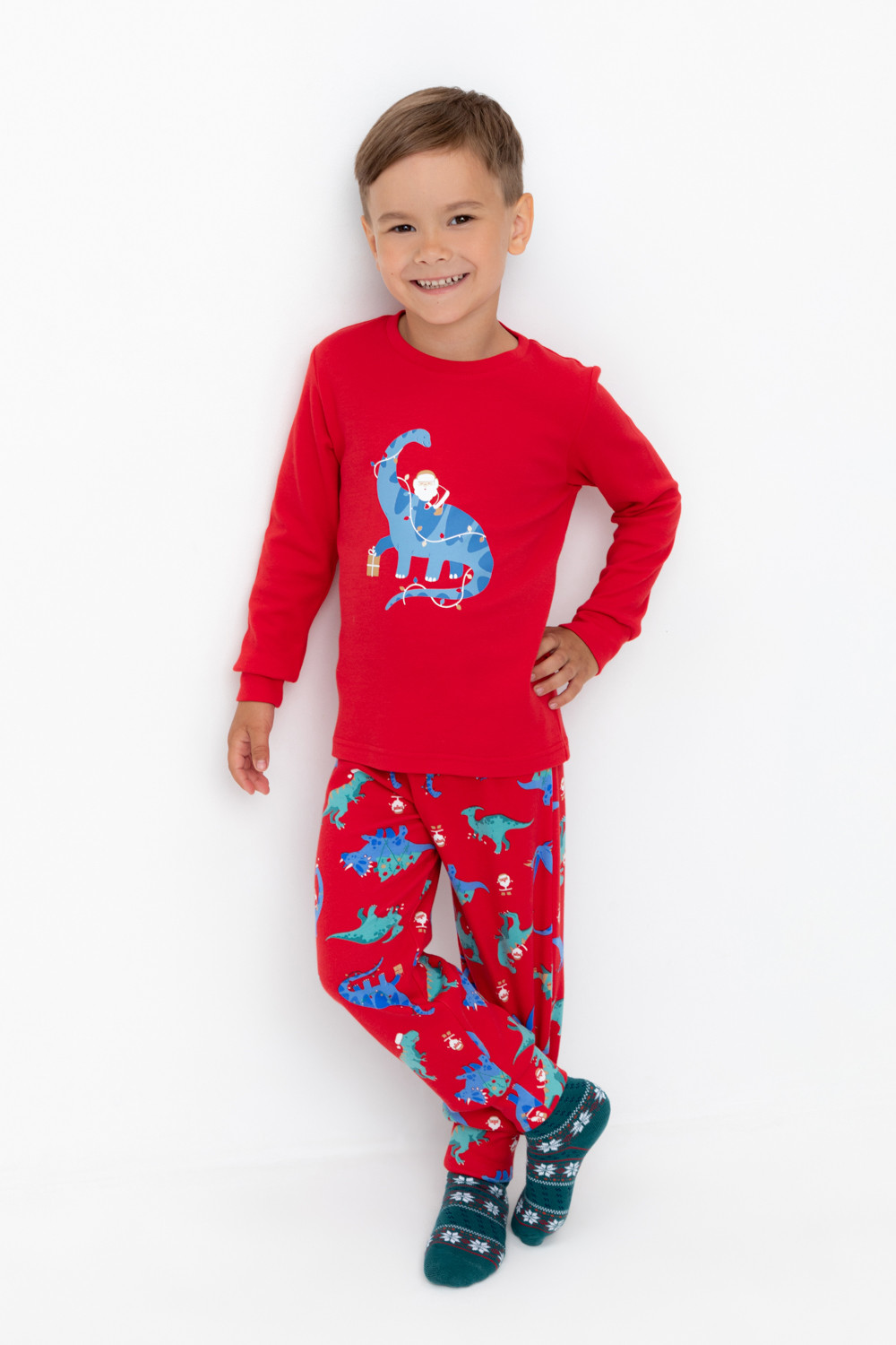 Crockid Пижама К 1541 насыщенно-красный, динозавры Crockid