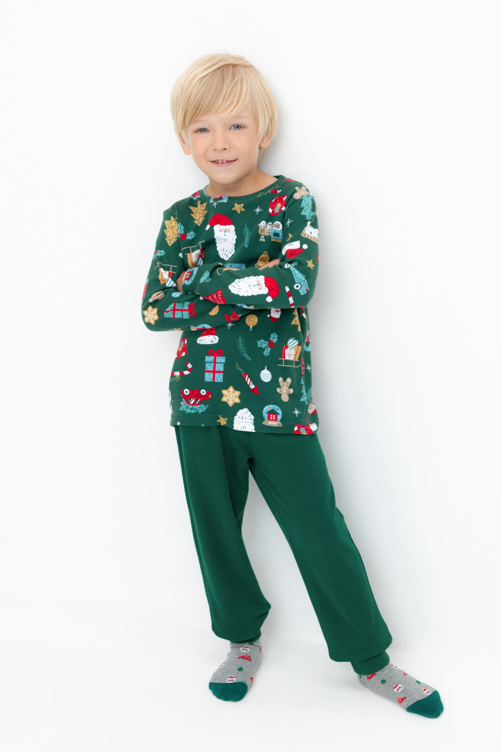 Crockid Пижама К 1552 тем.зеленый, новогоднее ассорти Crockid