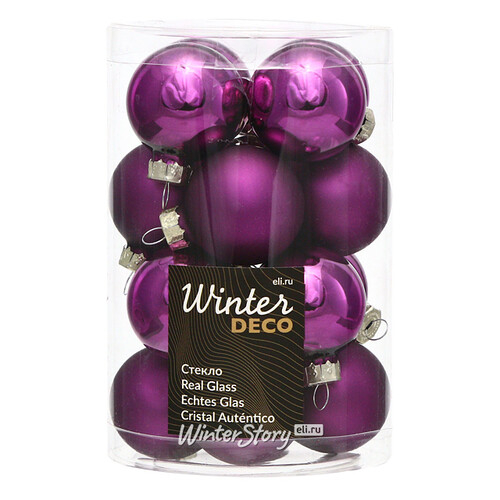 Набор стеклянных шаров 3.5 см royal purple mix, 16 шт (Winter Deco)