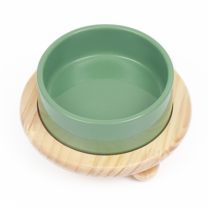 Миска, 300 мл, 13×5 см, на подставке, керамика, серо-зелёная