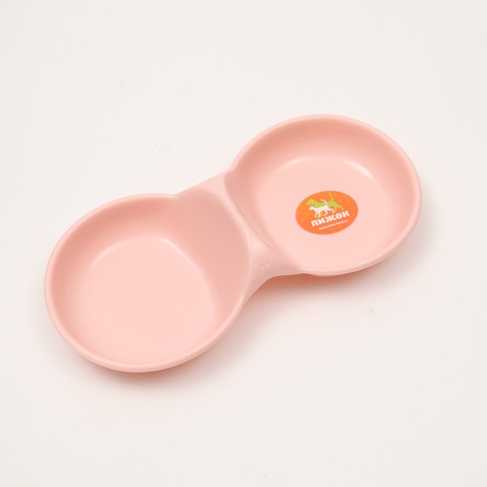 Миска для животных пластиковая двойная 24 см × 11.5 см × 3 см, розовая