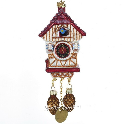 Стеклянная елочная игрушка Часы - Cuckoo Clock 13 см, подвеска (Kurts Adler)