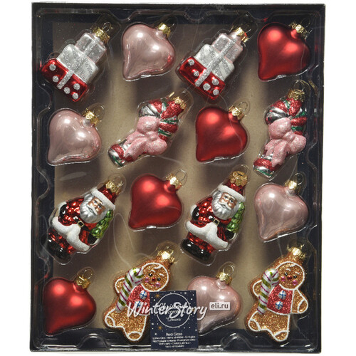 Набор стеклянных елочных игрушек Christmas Mood: Romantic 5-8 см, 16 шт (Kaemingk)