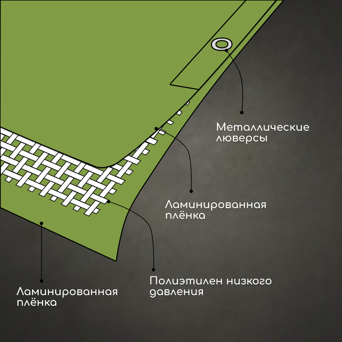 Тент защитный, 5×3 м, плотность 120 г/м², УФ, люверсы шаг 1 м, зелёный/серебристый
