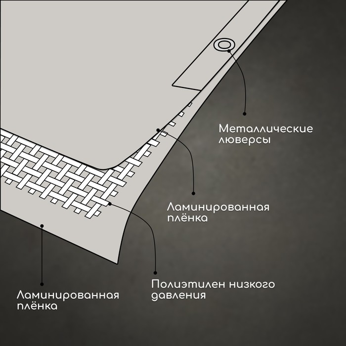 Тент защитный, 4×3 м, плотность 60 г/м², УФ, люверсы шаг 1 м, тарпаулин, серый