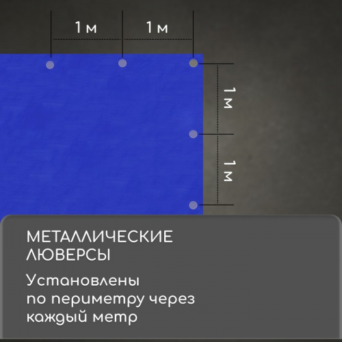 Тент защитный, 6×4 м, плотность 180 г/м², УФ, люверсы шаг 1 м, синий