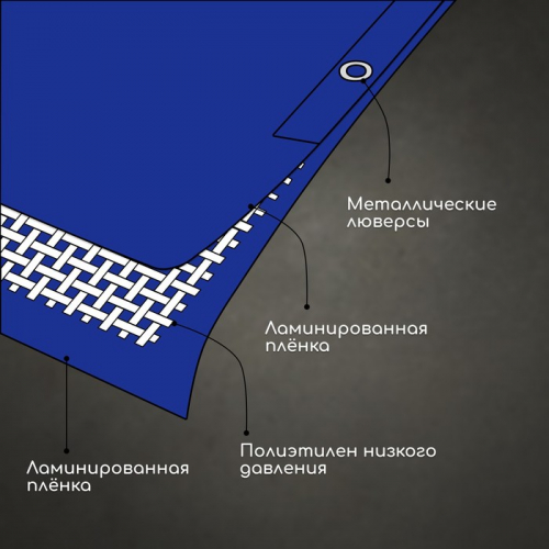 Тент защитный, 6×4 м, плотность 180 г/м², УФ, люверсы шаг 1 м, синий