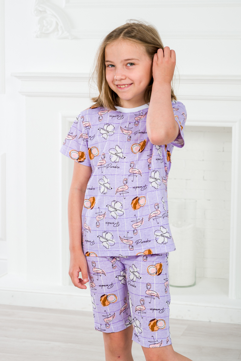 Пижама детская из футболки и бридж из кулирки Фламинго