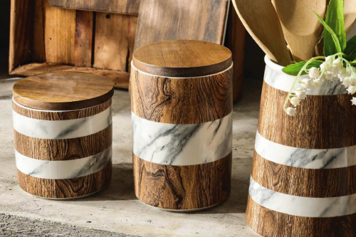 Банка для сыпучих продуктов, 1,1 л, фарфор P/бамбук, коричневая, Wood&Marble, 63064