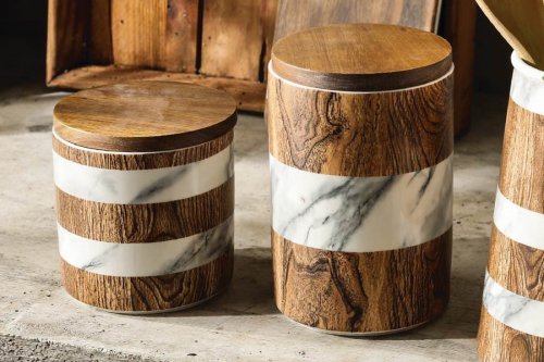 Банка для сыпучих продуктов, 700 мл, фарфор P/бамбук, коричневая, Wood&Marble, 63062