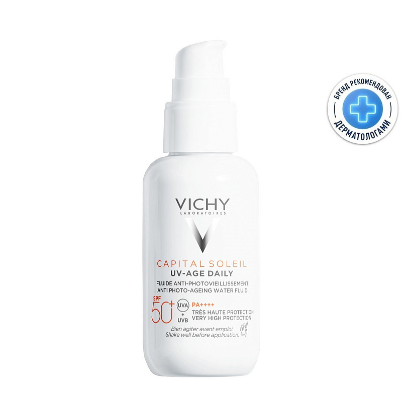 VICHY Невесомый солнцезащитный флюид для лица против признаков фотостарения UV-Age Daily SPF 50+, 40 мл
