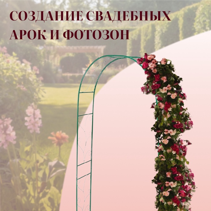 Арка садовая, 240×120×36.5 см, для вьющихся растений, металлическая, зелёная, «Веточка», Greengo