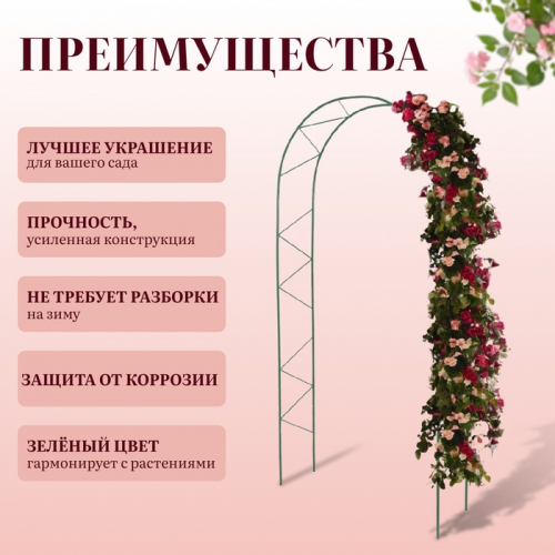 Арка садовая, 240×125×36.5 см, для вьющихся растений, металлическая, зелёная, «Ёлочка», Greengo