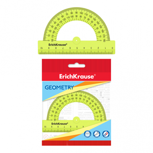 Транспортир пластиковый ErichKrause Neon Solid, 180°/10см, желтый, во флоупаке