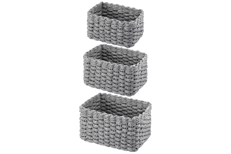 Набор 3 плетеных корзин 1 корзинка 22*16*13см, 1 корзинка 20*14*12см, 1 корзинка 18*12*10см, серый