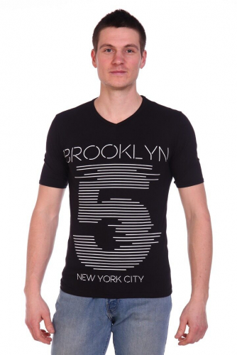 Футболка мужская v-вырез - BROOKLYN5 - 10А - черный