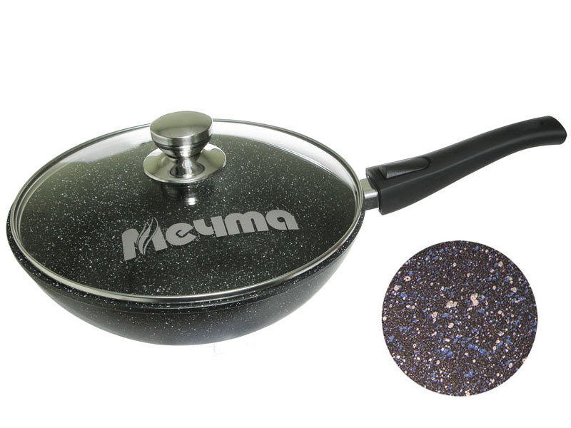 Сковорода ВОК 28см Гранит star с съемной ручкой и стеклянной крышкой