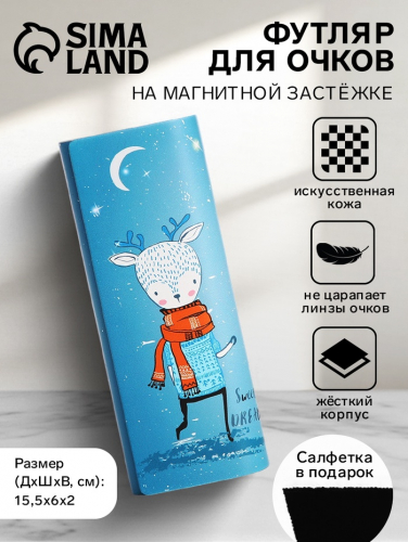 Футляр для очков на магните, длина 15.5 см, с принтом, голубой