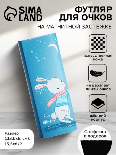 Футляр для очков на магните, длина 15.5 см, с принтом, голубой