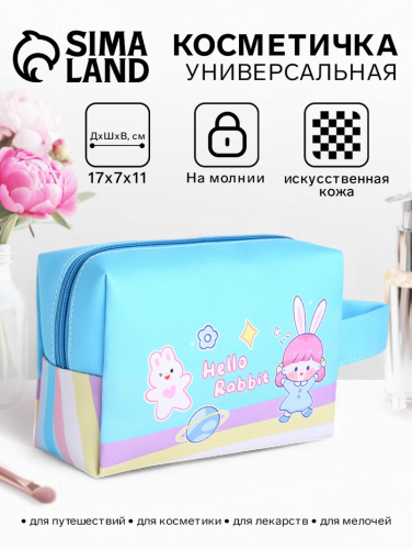 Косметичка на молнии с ручкой, маленькая, с принтом, голубая