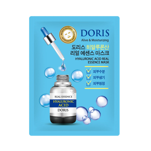 [DORIS] НАБОР Тканевая маска для лица ГИАЛУРОН HYALURONIC ACID Real Essence Mask, 10 шт*25 мл