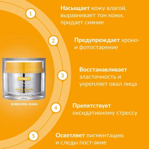 MEDI-PEEL PEPTIDE 9 VITANOL CREAM PRO Лифтинг-крем с пептидами и 12% ниацинамида для ровного тона 50 мл