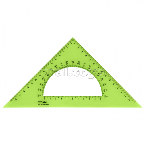Треугольник 45°, 16см пластиковый, с транспортиром, прозрачный, неоновые цвета, ассорти