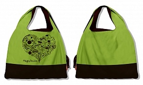 Эко-сумка Сердце бежевый зеленый