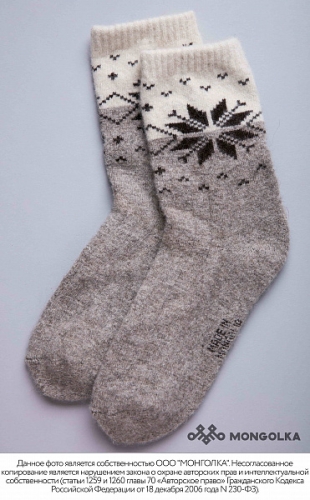 Носки из 100% шерсти серый со снежинкой