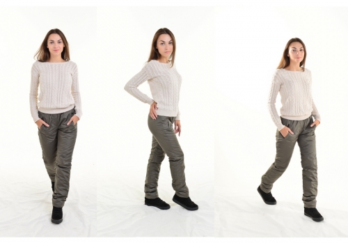 Утепленные зауженные женские брюки утеплитель синтепон пояс резинка, цвет - хаки артю 006 D