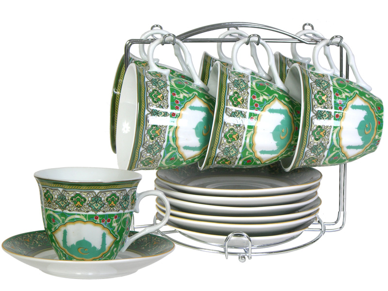 Мусульманская посуда. Набор чайный 12пр на м/п керамика Элегант. Чайный сервиз GD-8353bk. Набор чайный 12пр (6 чашек+6 блюдец) тонк 250мл.